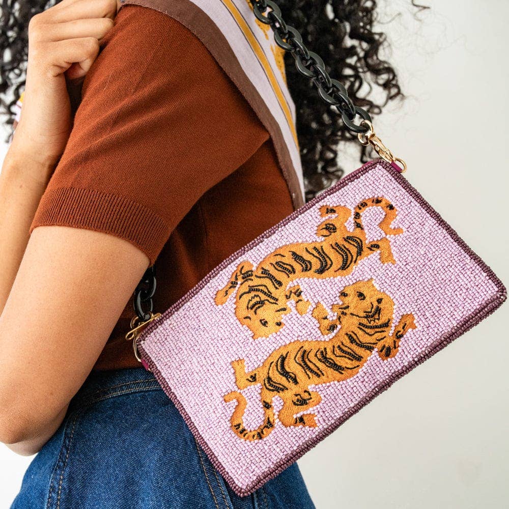 INK + ALLOY - Elenor Embroidered Tiger Beaded Bag Purple Wholesale