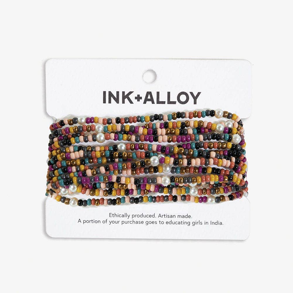 INK + ALLOY - Sage Color Block Beaded 10 Strand Stretch Bracelets Jewel Tone Wholesale
