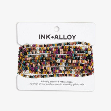 INK + ALLOY - Sage Color Block Beaded 10 Strand Stretch Bracelets Jewel Tone Wholesale