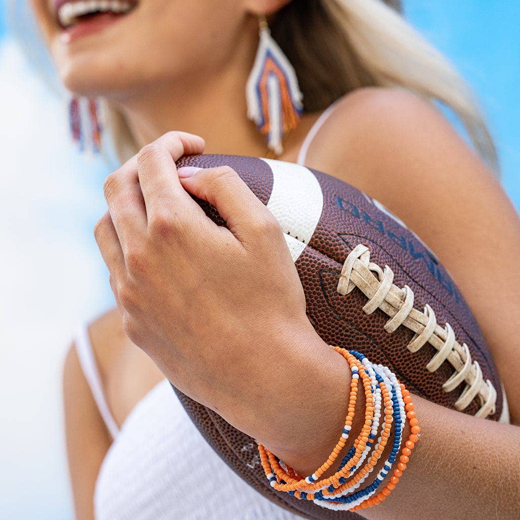 INK + ALLOY - Game Day Color Block Beaded 10 Strand Stretch Bracelets Blue and Orange Wholesale