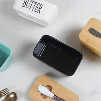 Large Ceramic Butter Dish with Bamboo Lid and Knife