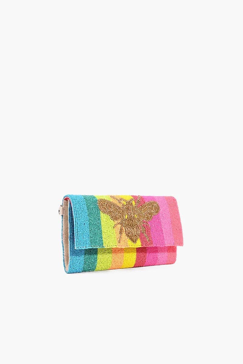 America & Beyond - Rainbow Bee Beaded Clutch