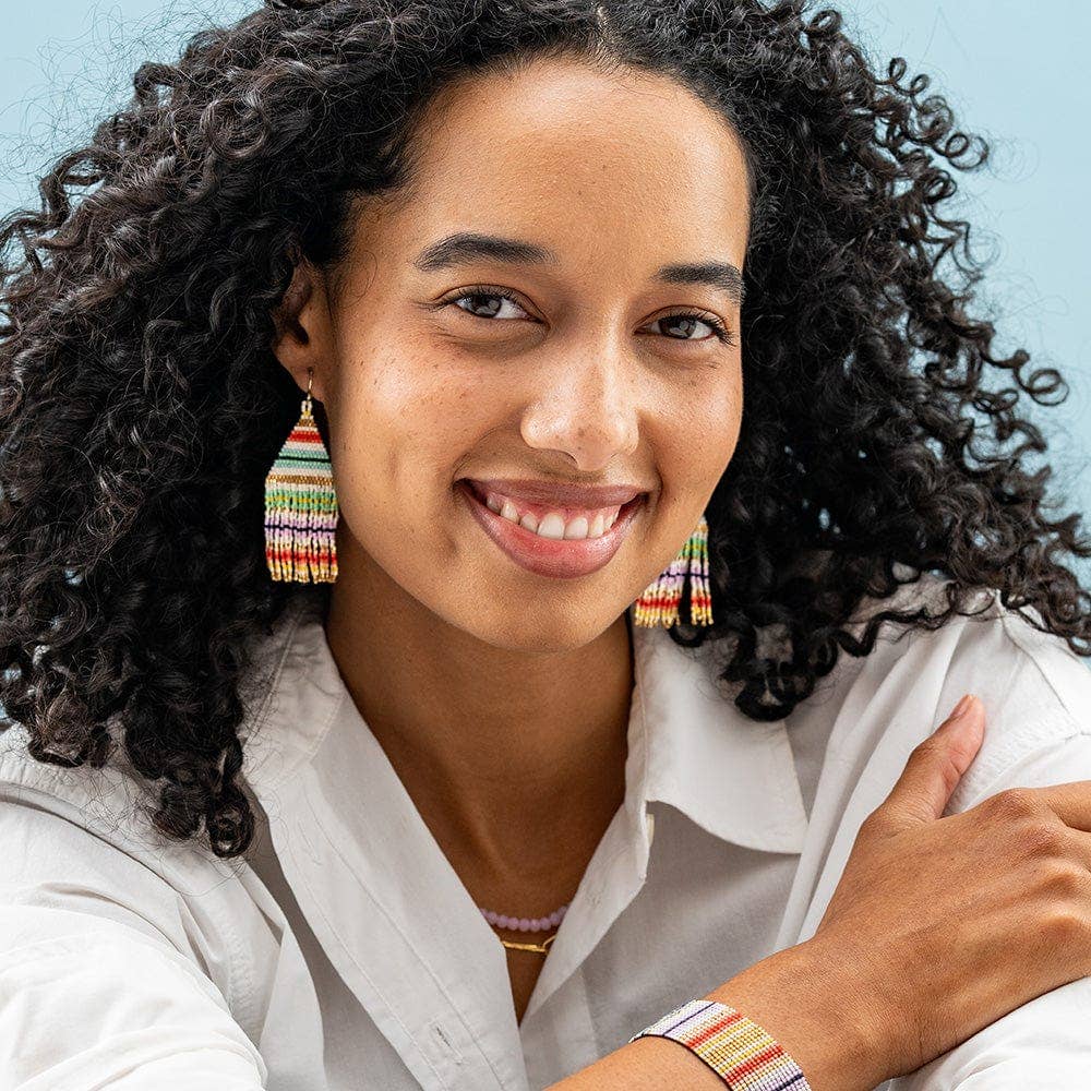 INK + ALLOY - Lexie Horizontal Stripe Beaded Fringe Earrings Multi