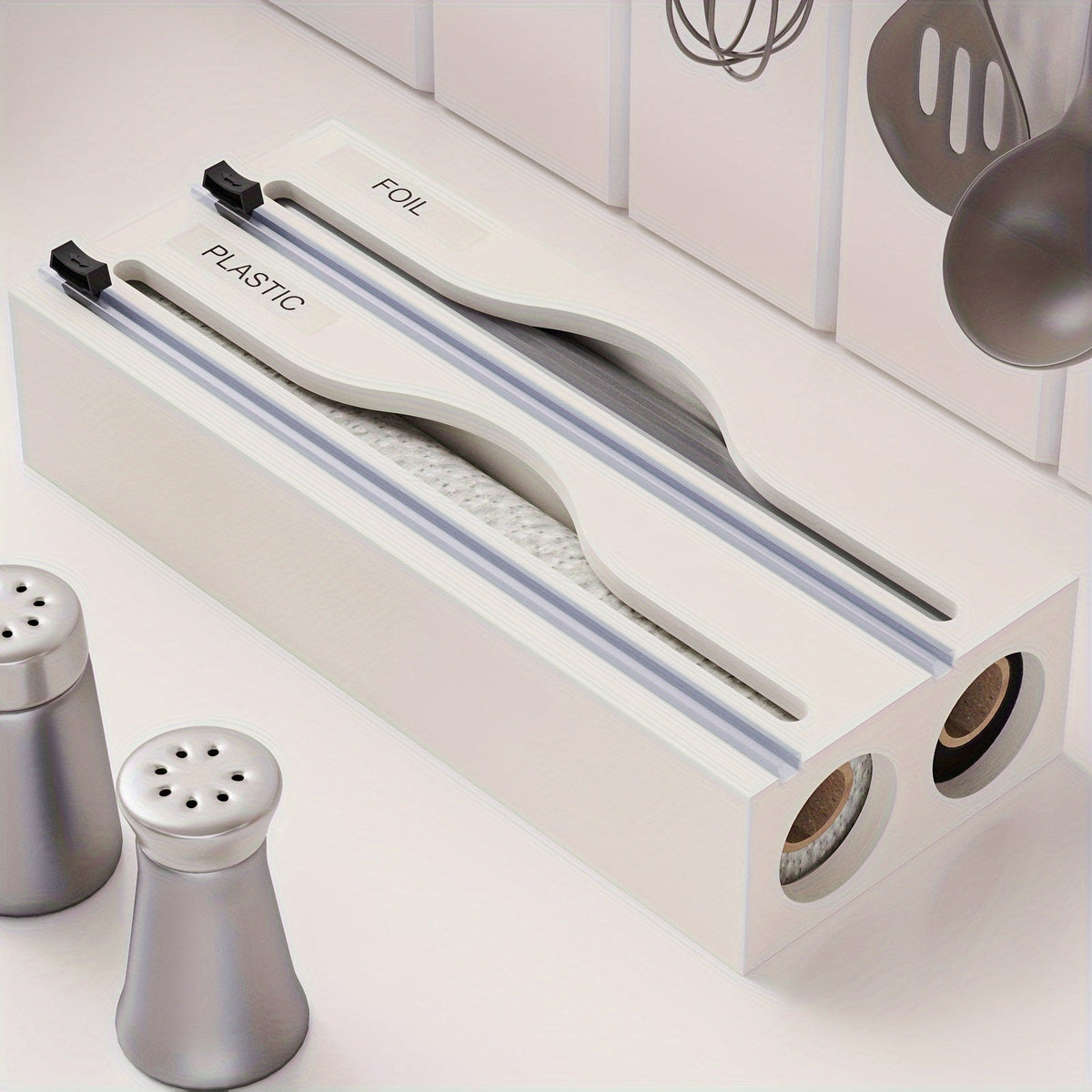 Plastic Film Cutter - Bamboo 2-in-1 Kitchen Wrap Dispenser with Slide