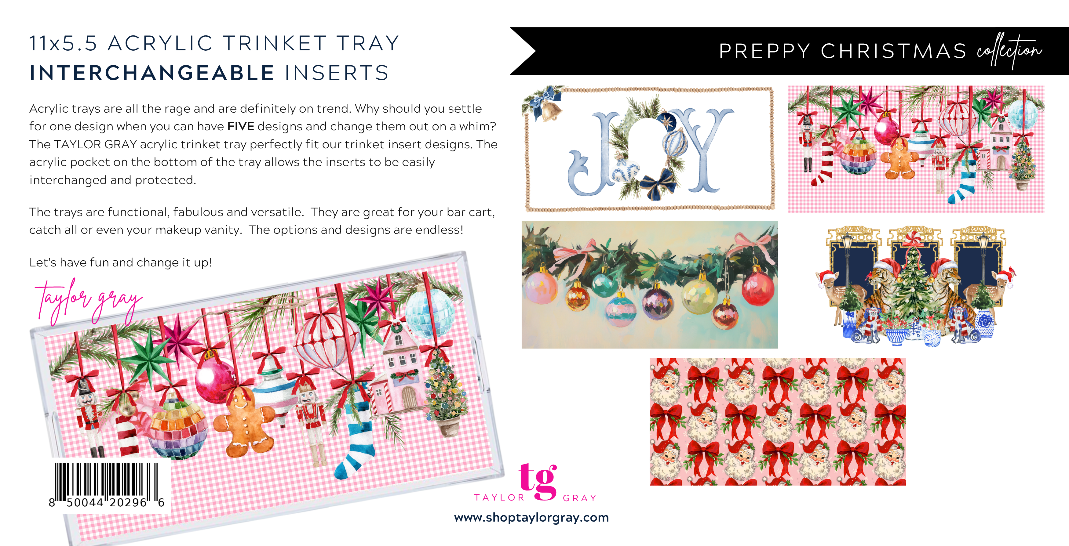 TAYLOR GRAY - 5.5x11 PREPPY CHRISTMAS trinket tray insert set of 5