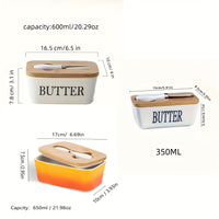 Large Ceramic Butter Dish with Bamboo Lid and Knife