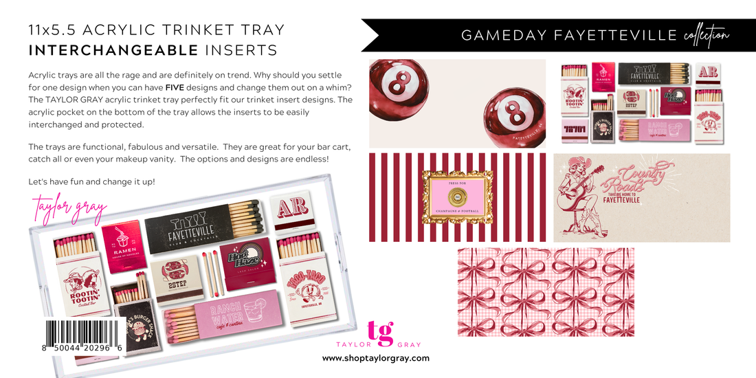 TAYLOR GRAY - 5.5x11 GAMEDAY FAYETTEVILLE trinket tray insert set of 5