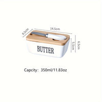 Large Ceramic Butter Dish with Bamboo Lid and Knife