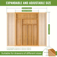 Adjustable Bamboo Cutlery Organizer - Expandable Drawer Divider for