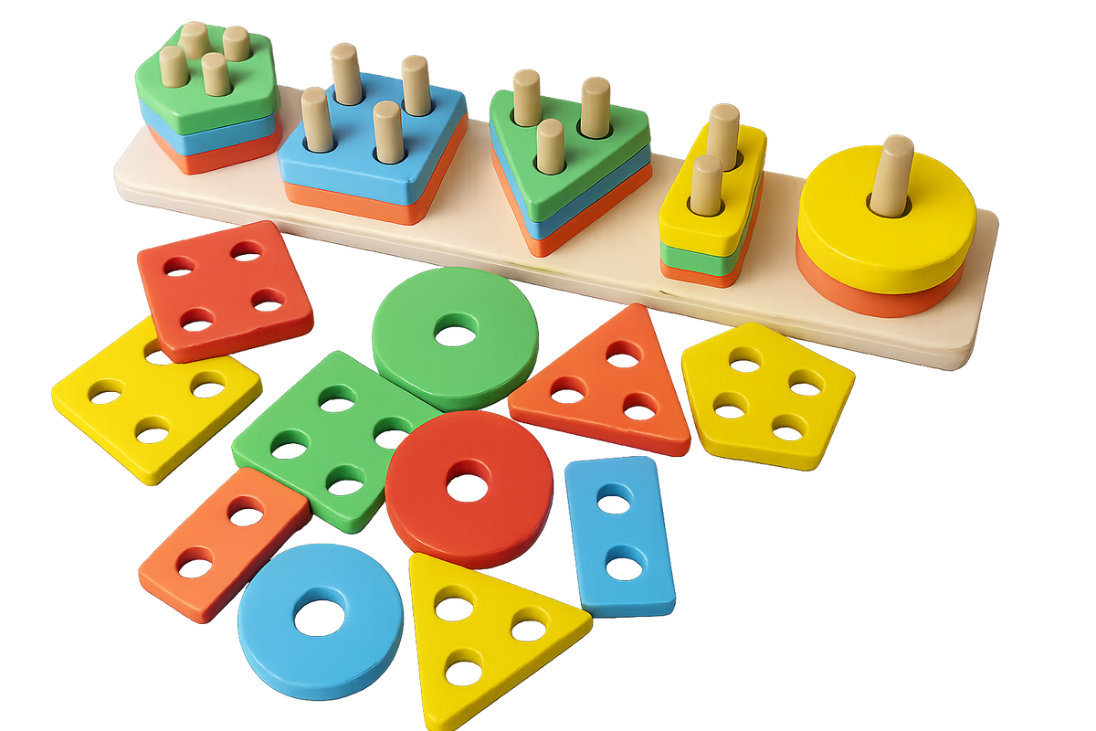 Wooden Shape Sorting Puzzle for Toddlers – Educational Stacking Toy