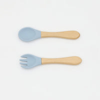 Baby Food Grade Wooden Handles Silicone Spoon Fork Cutlery