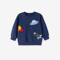 Autumn Arrival Kids Boys Rocket and Planet Cartoon Pattern Crew Neck