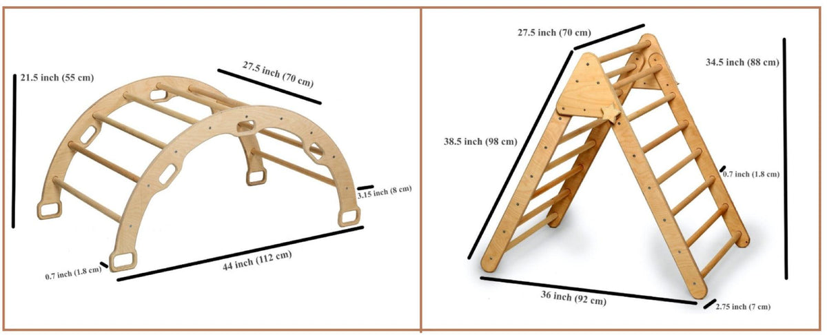 4 Pieces Montessori Climbing Set - Climbing Triangle - Arch/Rocker and